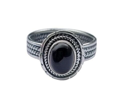 Natural Black Onyx December Birthstone Oxidised 925 Sterling Silver Handmade Ring