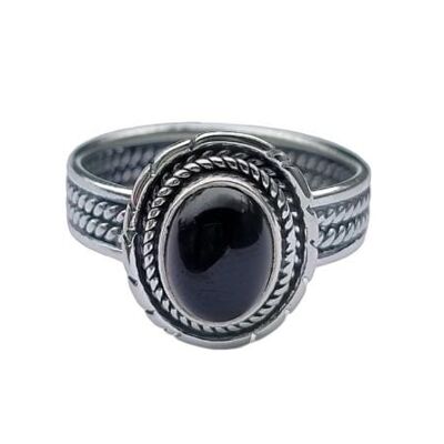 Natürlicher schwarzer Onyx, Geburtsstein Dezember, oxidierter handgefertigter Ring aus 925er Sterlingsilber