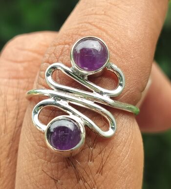 Bague élégante faite à la main en argent sterling 925 avec améthyste violette multi-pierres 3