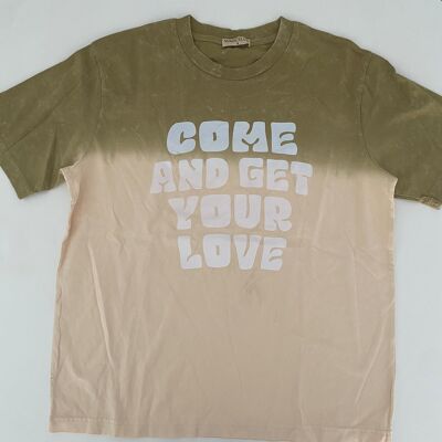 TEE SHIRT BICOLORE VERT & BEIGE COME AND GET YOUR LOVE L