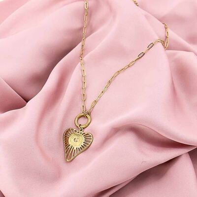 Lange Halskette mit Wirbelwind-Herzanhänger aus Edelstahl 0123009