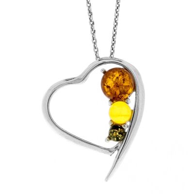 Mixed Amber Heart Pendant with 18" Trace Chain and Box
