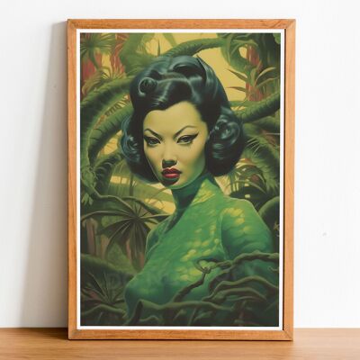 Green Kitsch Lady 02 Stampa artistica ispirata a Vladimir Tretchikoff