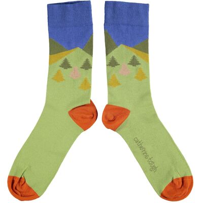 Men's Organic Cotton Crew Socks - MOUNTAINS - light green