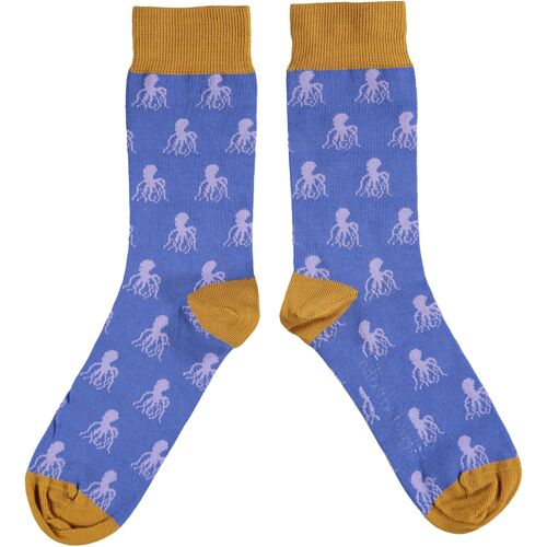 Men's Organic Cotton Crew Socks - OCTOPUS bright blue