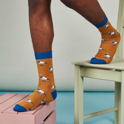 Chaussettes mi-mollet homme coton bio - PIGEONS - gingembre