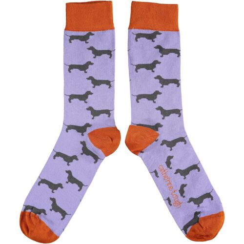 Men's Organic Cotton Crew Socks - SAUSAGE DOGS - lilac