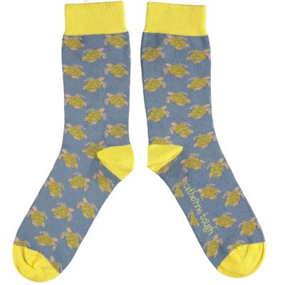 Chaussettes mi-mollet homme coton bio - TURTLE - bleu fumé