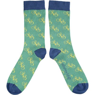 Men's Organic Cotton Crew Socks - BIKES - jade