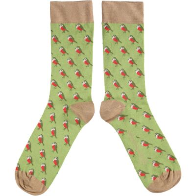 Chaussettes mi-mollet homme coton bio - ROBIN - vert clair