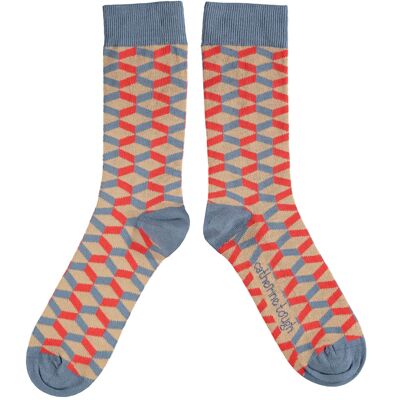Men's Organic Cotton Crew Socks - CUBES - red