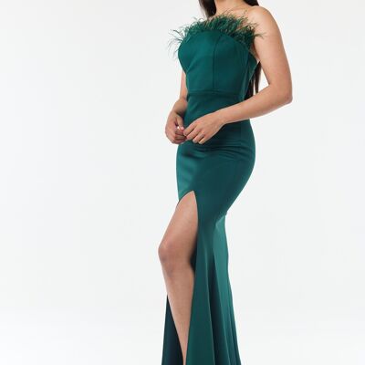 Green Bandeau Side Slit Maxi Dress