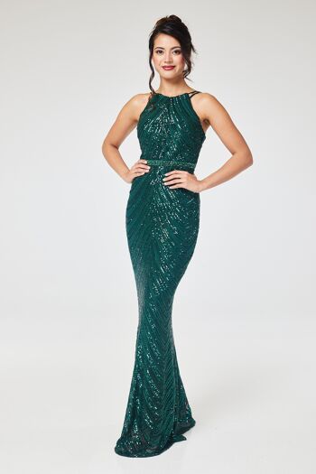 Robe longue verte à sequins dos nu avec jupe amovible 16