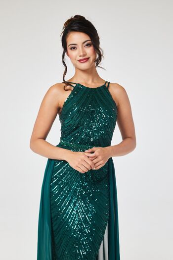 Robe longue verte à sequins dos nu avec jupe amovible 17