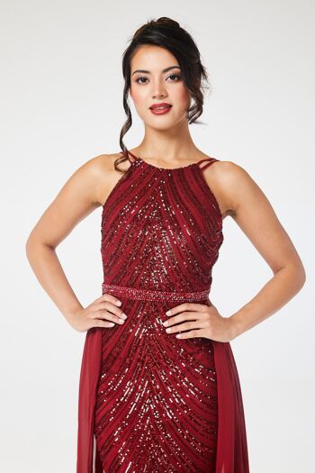 Robe longue bordeaux à sequins et dos nu avec jupe amovible 21