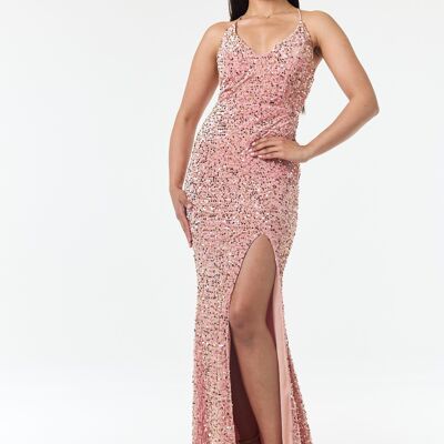 Rose Pink Side Slit Sequin Maxi Dress