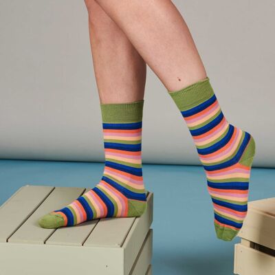 Crew-Socken aus Bio-Baumwolle für Damen – STREIFEN – mehrfarbig
