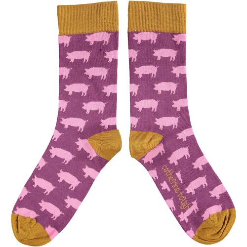 Women's Organic Cotton Crew Socks - PIGS - plum