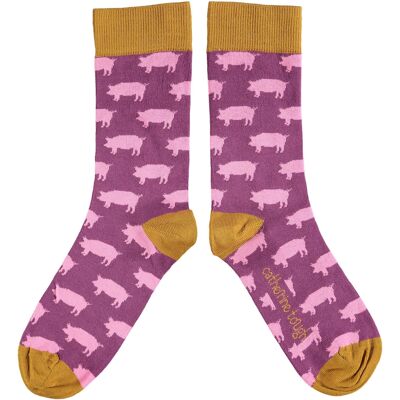 Calcetines de mujer de algodón orgánico - PIGS - ciruela