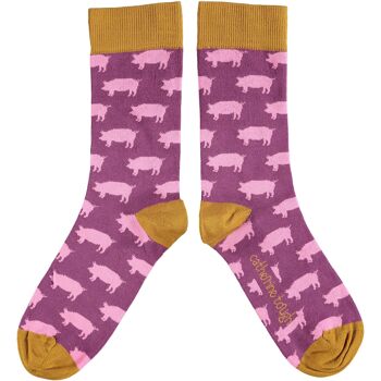 Chaussettes mi-mollet femme coton bio - PIGS - prune