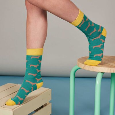 Crew-Socken aus Bio-Baumwolle für Damen – SAUSAGE DOGS – Jade
