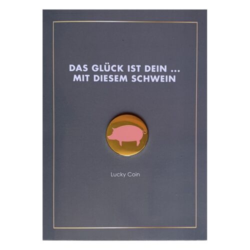 Glücksschwein - Grußkarte mit Lucky Coin