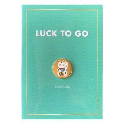Glücksmünze „Lucky Cat“ con tarjeta de felicitación y maletín | Glücksbringer | Chip Einkaufswagen | Viel Glück - Viel Erfolg Karte