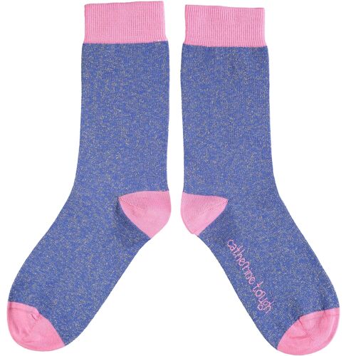 Women's Organic Cotton Crew Socks - GLITTER - blue & pink