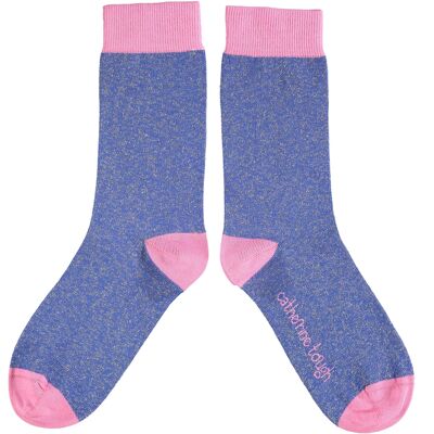 Chaussettes mi-mollet femme coton bio - GLITTER - bleu & rose