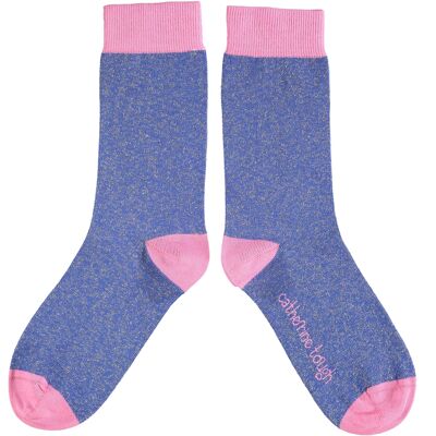 Crew-Socken aus Bio-Baumwolle für Damen – GLITZER – Blau und Rosa