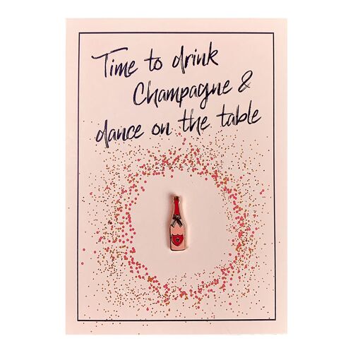 Champagner Karte mit Ansteck-Pin | Geburtstagskarte | Silvester | Neujahr | Party | Feiern