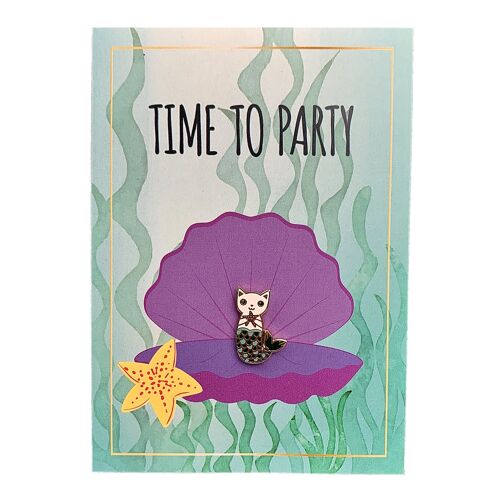 Geburtstagskarte mit Meerjungfrau Ansteck-Pin als Geschenk
