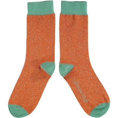 Crew-Socken aus Bio-Baumwolle für Damen – GLITZER – Orange und Jade