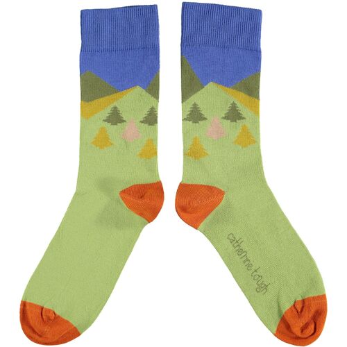 Women's Organic Cotton Crew Socks - MOUNTAINS - light green