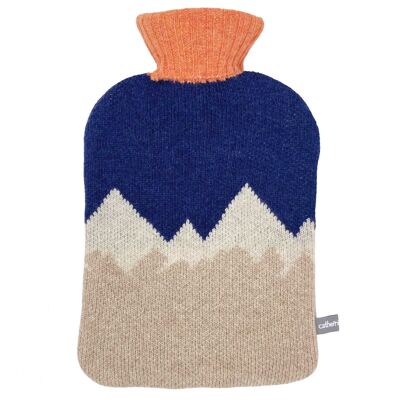 Hot Water Bottle Covers - Lambswool - MOUNTAINS - navy/orange