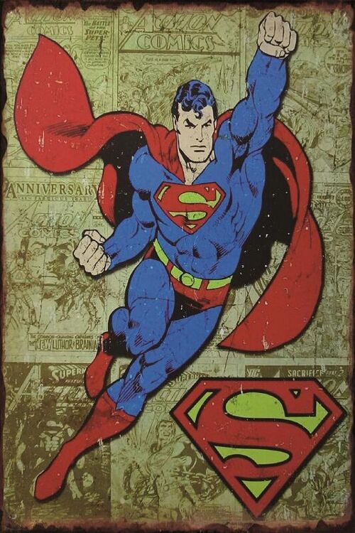 Plaque metal Superman fond BD