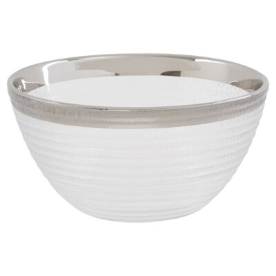 15cm Embossed Glass Bowl with Silver Rim