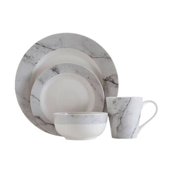 16 Pc White/Grey Marble Effect Dinner Set 1