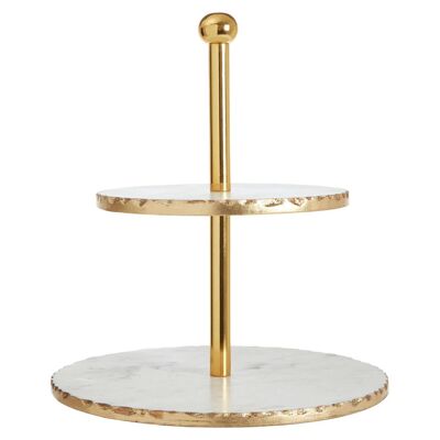 2 Tier White Marble / Gold Finish Cake Stand