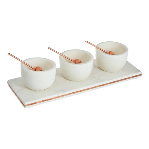 3 Pc Marble / Copper Inlay Serving Board Set