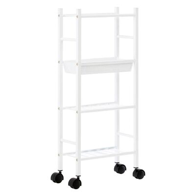 4 Tier White Trolley with Basket