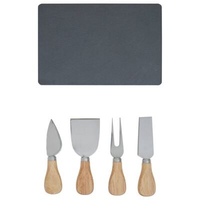 4pc Cheese Knife with Slate Tray