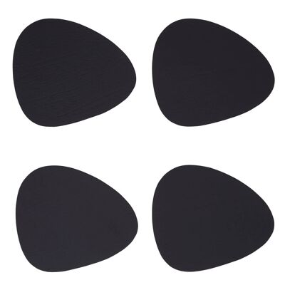 4pc Pebble Black Leather Coasters