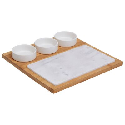 5pc White Marble and Ceramic Serving Board