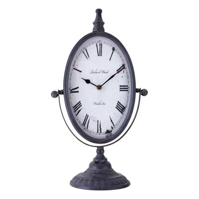 Antique Black Metal Oval Mantel Clock