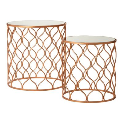 Avantis Mirrored Top Copper Tables - Set of 2