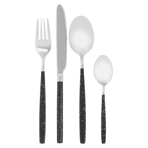 Avie 16 Pc Black and Silver Cutlery Set