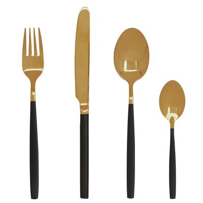 Avie 16 Pc Gold / Matte Black Finish Cutlery Set