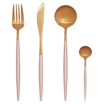 Avie 16 Pc Pink / Gold Finish Cutlery Set 1