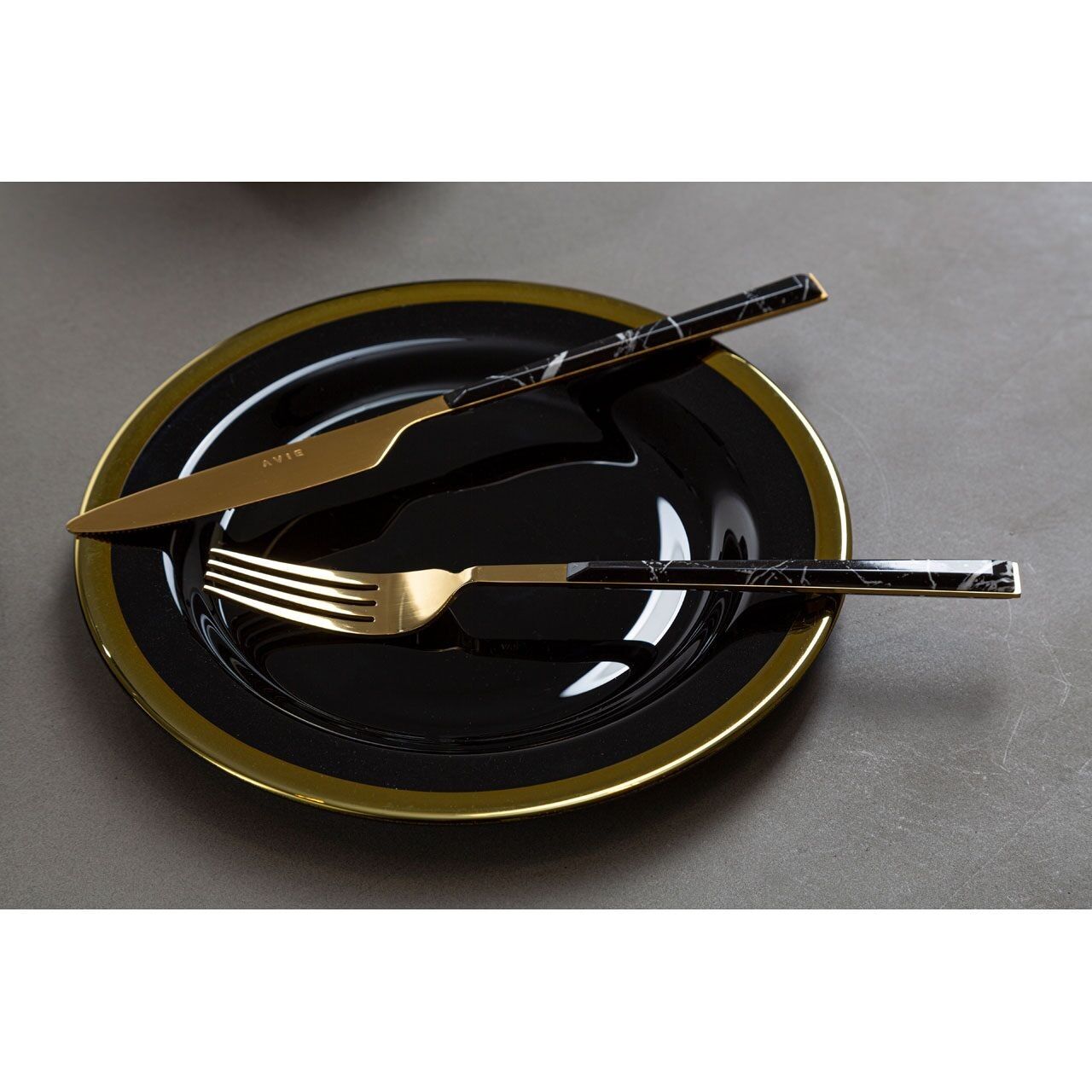 Avie 16pc Black Faux Marble Cutlery Set